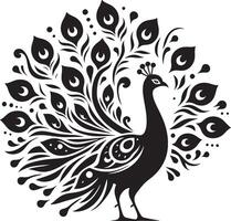 Peacock with beautiful feather silhouette art illustration peacock clipart logo icon, isolated on white vector