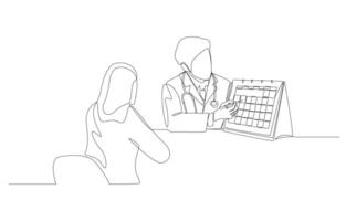 Continuous one line drawing of doctor making next appointment with patient, medical service concept, single line art. vector