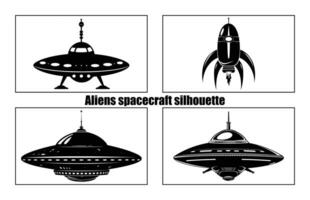 UFO alien spacecraft black silhouette collection, simple alien ship symbol, space flying saucer. vector