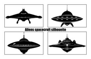 UFO alien spacecraft black silhouette collection, simple alien ship symbol, space flying saucer. vector