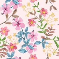 Beautiful blooming flower and leaf seamless pattern vector