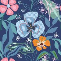 Exotic blooming flower on blue background seamless pattern vector