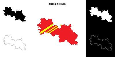 Zigong blank outline map set vector