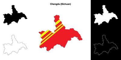 Chengdu blank outline map set vector