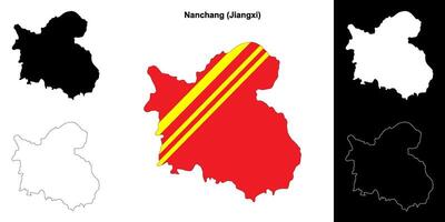 Nanchang blank outline map set vector