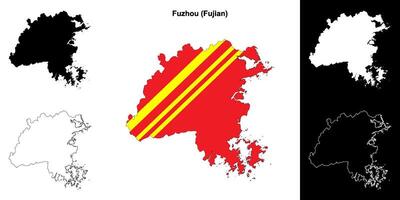 Fuzhou, Fujian blank outline map set vector