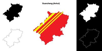 Xuancheng blank outline map set vector