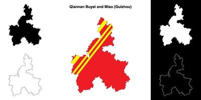 Qiannan Buyei and Miao blank outline map set vector