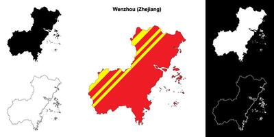 Wenzhou blank outline map set vector