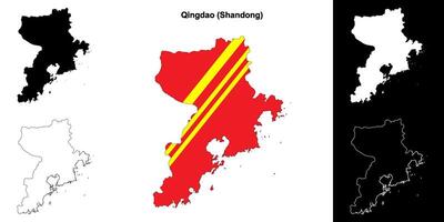 Qingdao blank outline map set vector