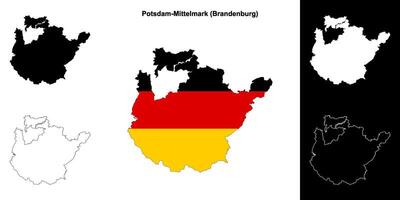 Potsdam-Mittelmark, Brandenburg blank outline map set vector