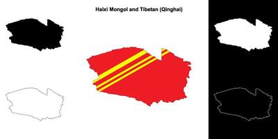 Haixi Mongol and Tibetan blank outline map set vector