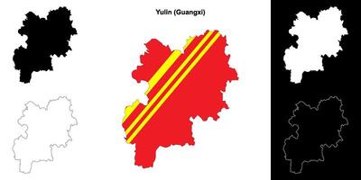 Yulin, Guangxi blank outline map set vector