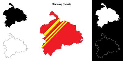 Xianning blank outline map set vector