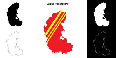 Daqing blank outline map set vector
