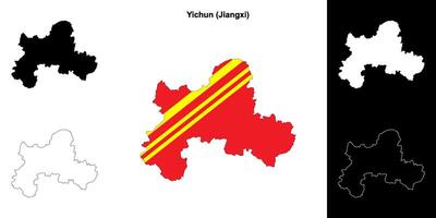 yichún, jiangxi blanco contorno mapa conjunto vector