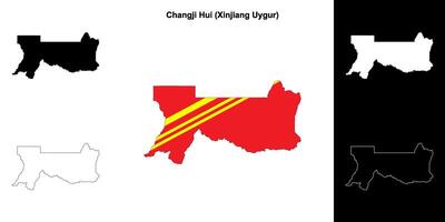 Changji Hui blank outline map set vector