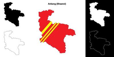 Ankang blank outline map set vector