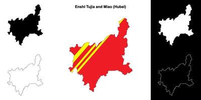 Enshi Tujia and Miao blank outline map set vector