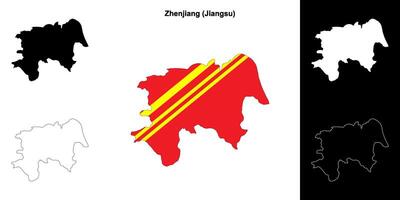 Zhenjiang blank outline map set vector