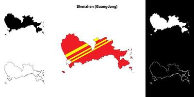 Shenzhen blank outline map set vector