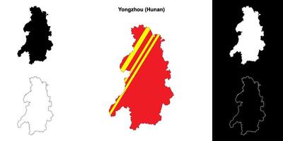 Yongzhou blank outline map set vector