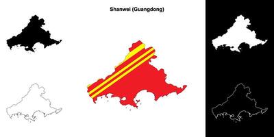 Shanwei blank outline map set vector