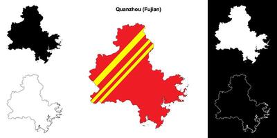 Quanzhou blank outline map set vector