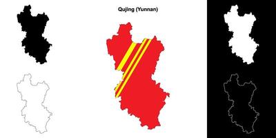 Qujing blank outline map set vector