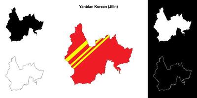 yanbian coreano blanco contorno mapa conjunto vector