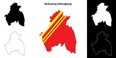 Mudanjiang blank outline map set vector