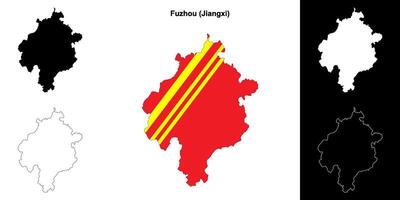 Fuzhou, Jiangxi blank outline map set vector