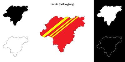 Harbin blank outline map set vector