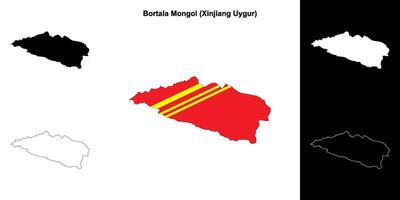 Bortala mongol blanco contorno mapa conjunto vector