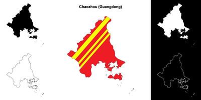 Chaozhou blanco contorno mapa conjunto vector