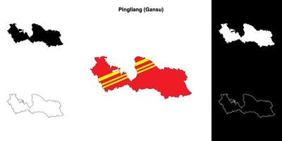 Pingliang blank outline map set vector