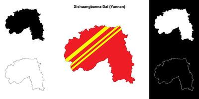 Xishuangbanna Dai blank outline map set vector