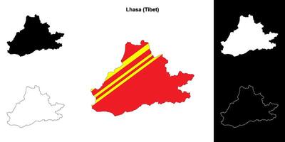 Lhasa blank outline map set vector