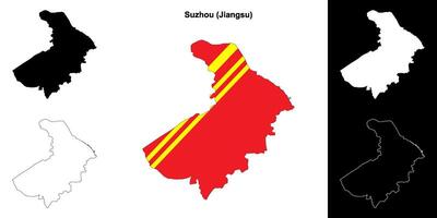 Suzhou, Jiangsu blank outline map set vector