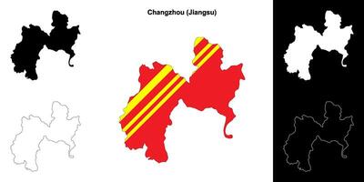 Changzhou blank outline map set vector