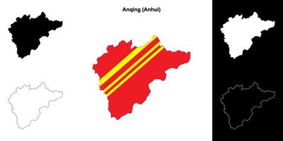 Anqing blank outline map set vector