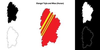 Xiangxi Tujia and Miao blank outline map set vector