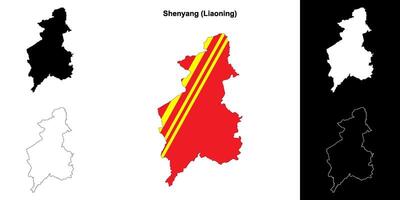 Shenyang blank outline map set vector