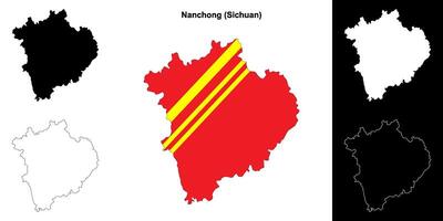 Nanchong blank outline map set vector