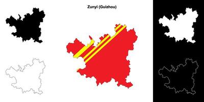 Zunyi blank outline map set vector