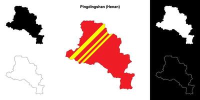 Pingdingshan blank outline map set vector