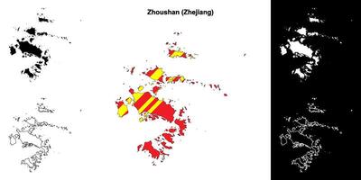 Zhoushan blank outline map set vector