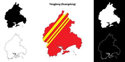 Yangjiang blank outline map set vector