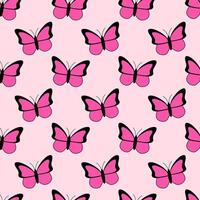 Pink emo seamless pattern with butterflies. Y2k. Black and pink. Retro style of the 2000s. vector