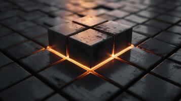 Abstract 3D square block with texture. photo